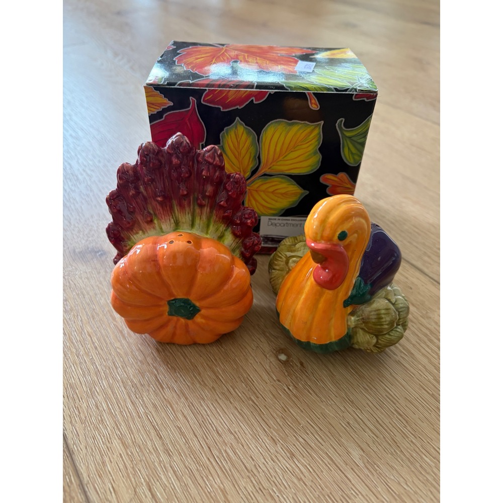 Department 56 Thanksgiving Turkey Pumpkin Harvest Salt and Pepper Shaker Set